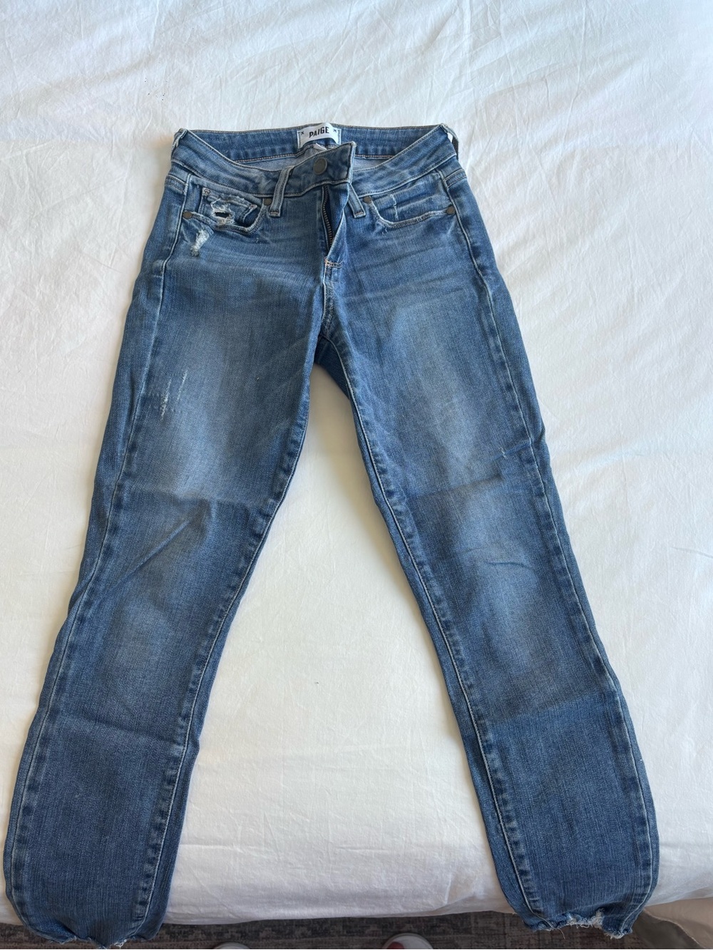 PAIGE Women's Blue Skinny Distressed Jeans